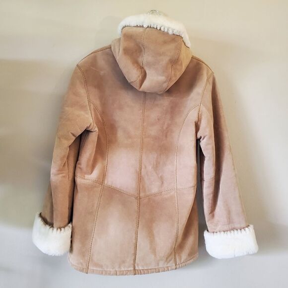 Wilsons Leather Women's Hooded Suede Jacket Brown Tan Size Large Penny Lane Y2K - Picture 4 of 9